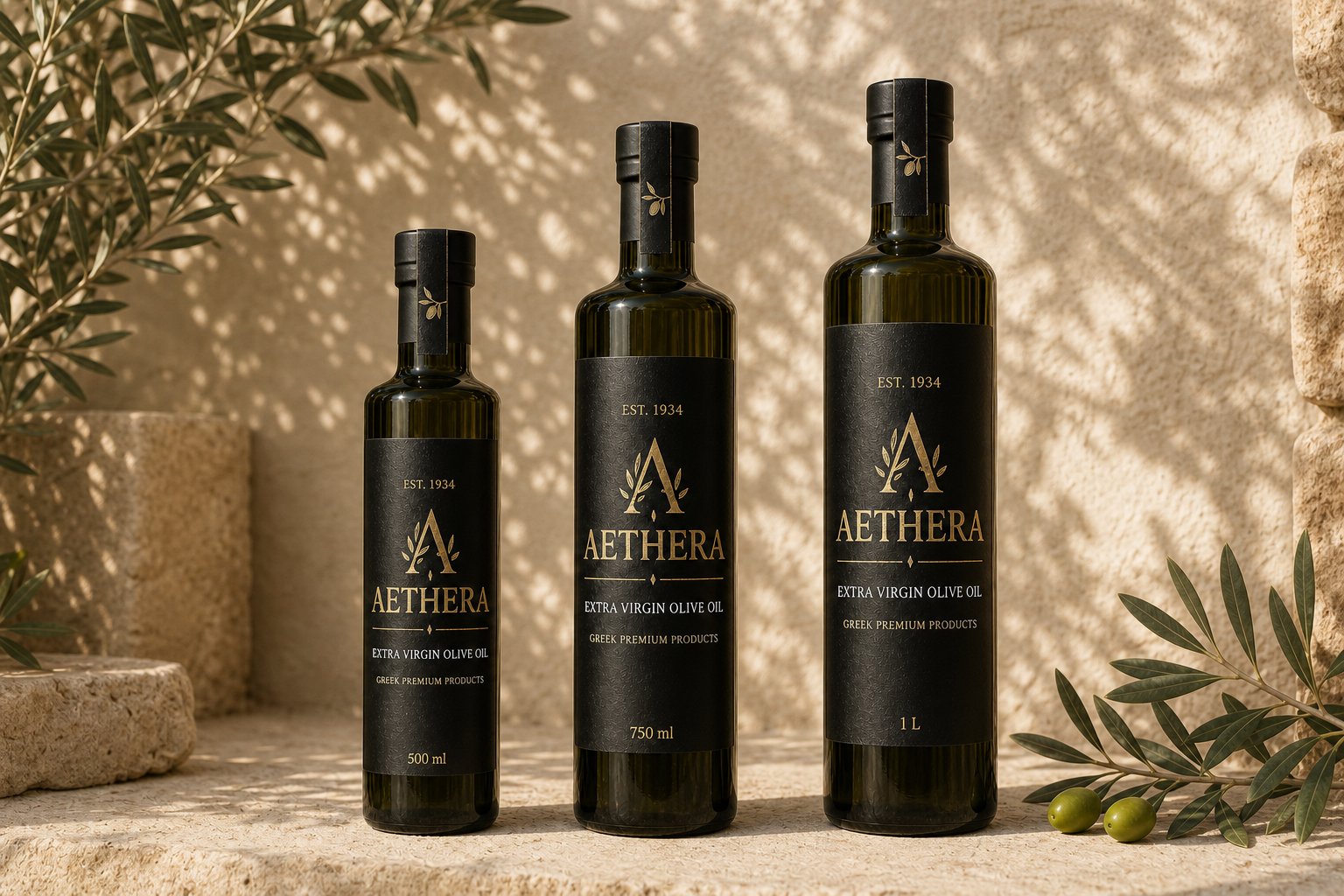 AETHERA olive oil bottle collection