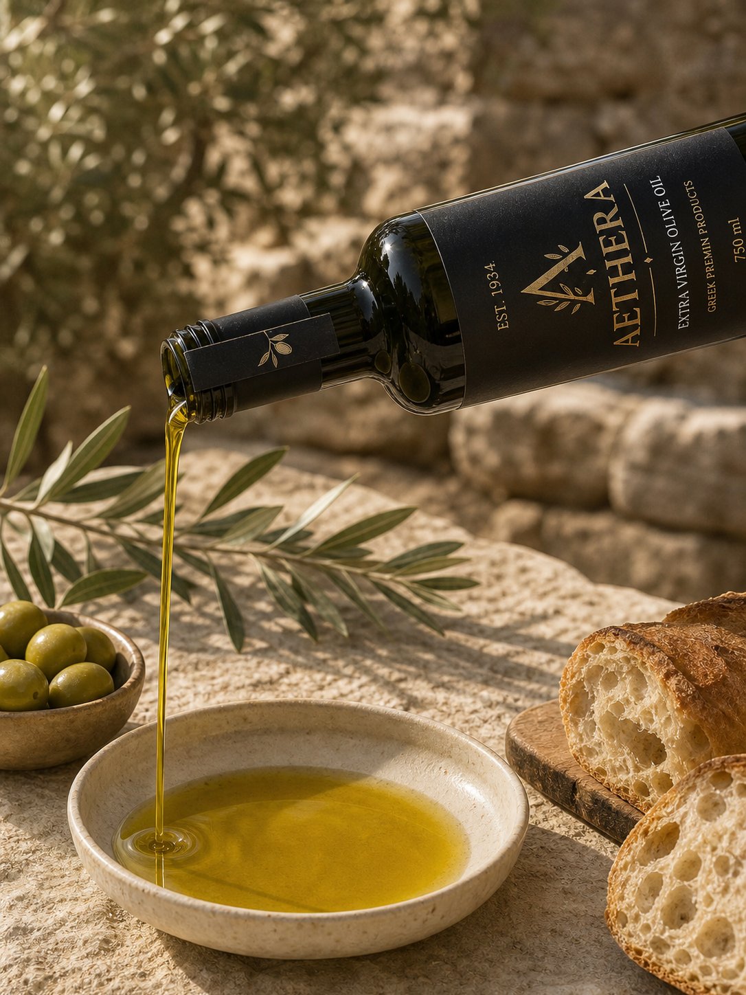 AETHERA olive oil being poured