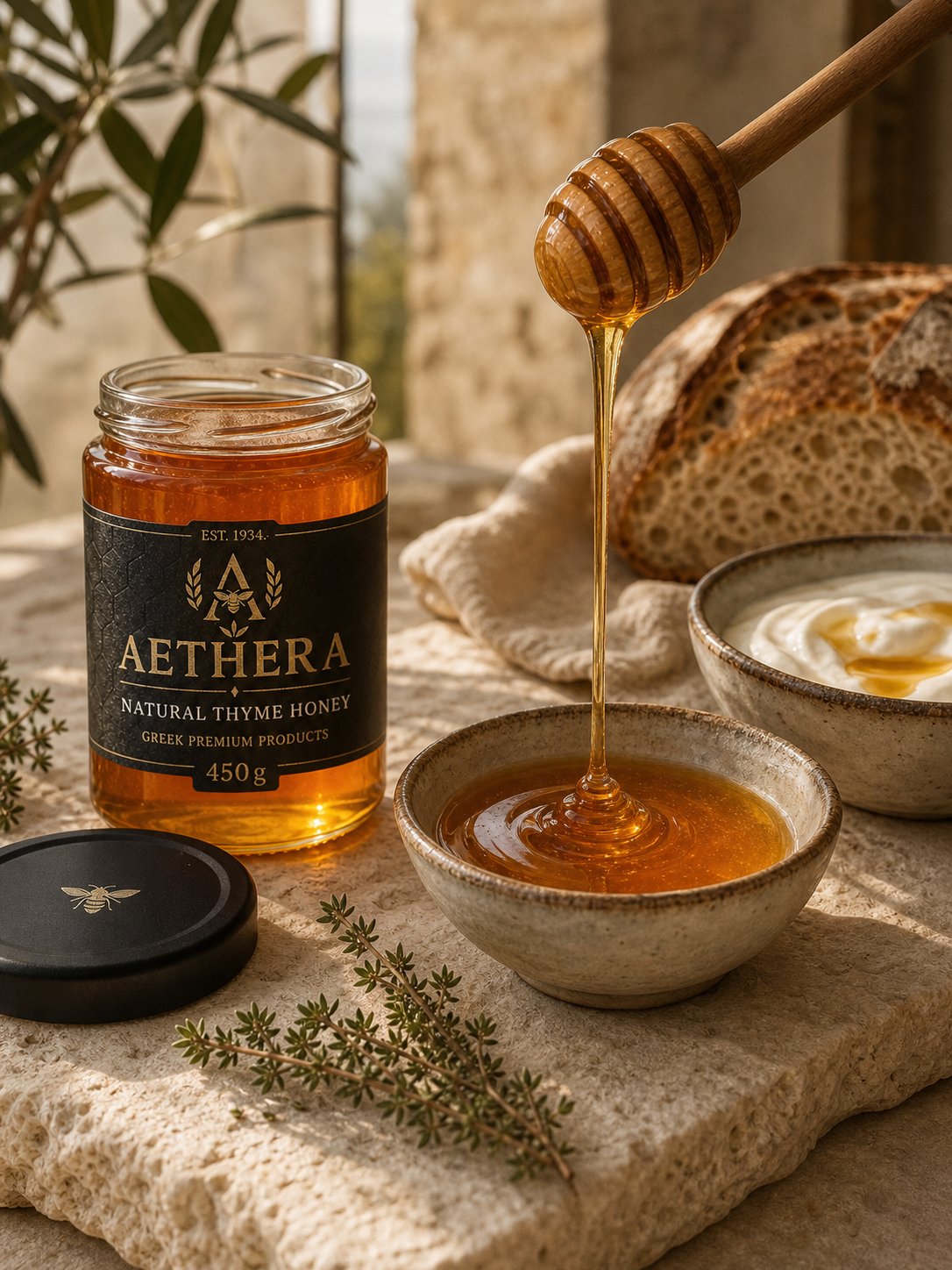 AETHERA thyme honey being poured